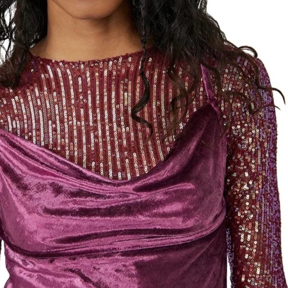 Free People All Night Velvet Tunic in Rich Purple Fig Jam - Picture 4 of 4
